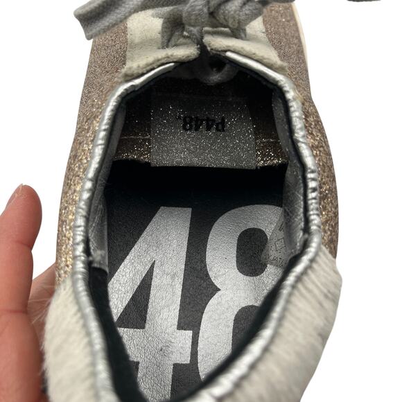 P448 Glitter Calf Hair Heel Tab Low Top Sneakers Shoes Gold Size 38 US 7.5-8 - Picture 8 of 9